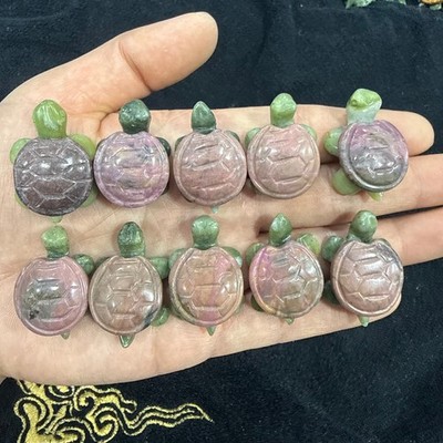 10pc Natural powder rose Turtle quartz crystal carved Reiki heal gift