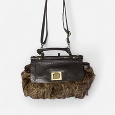 Jane Norman Brown Faux Leather And Faux Fur Handbag With Longer strap