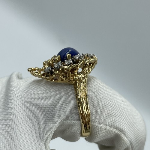 14K Yellow Gold Synthetic Lapis Lazuli & Diamond Ring 6.5g - Picture 13 of 17