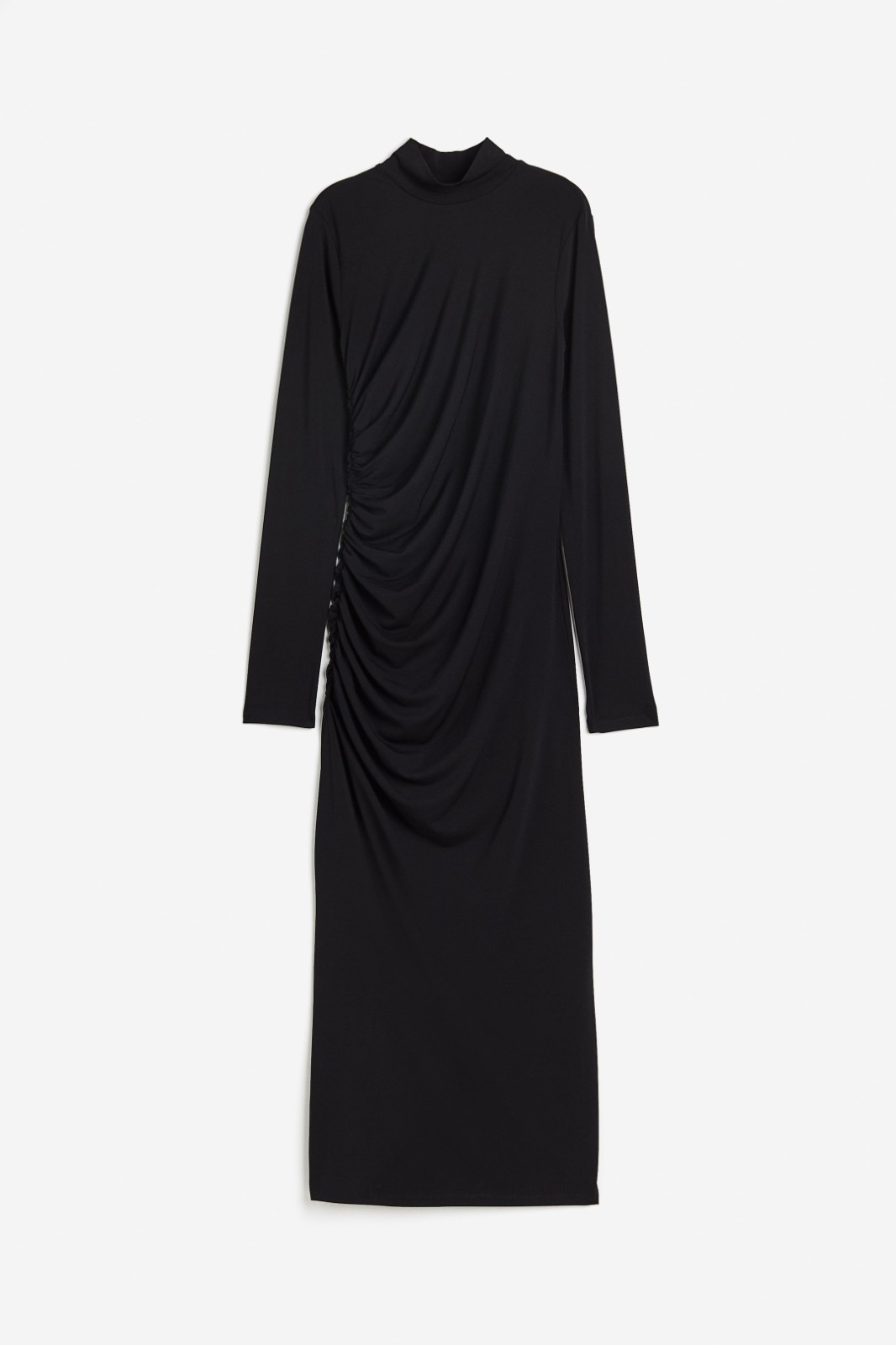 H&M Black Medium Gathered Mock Turtleneck Dress Long Sleeve