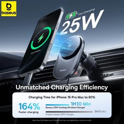 Baseus Car Magnetic Wireless Charger Qi2.2 25W Fast Charging For iPhone Samsung