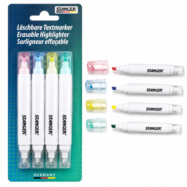 Stanger LöSchbare Textmarker 4Er Set Radierbar Pink Blau Gelb GrüN-image