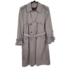 Towne London Fog Trench Coat Size 40S Double Breasted Zip Sherpa Liner Belt
