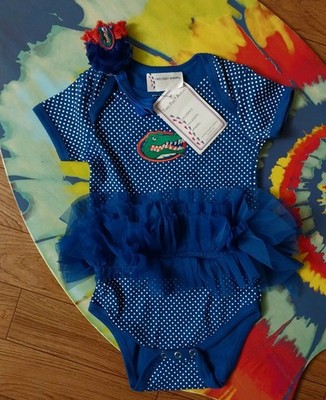TWO FEET  AHEAD Baby Girl UF Florida Gators Tutu Creeper 12 mos month w headband