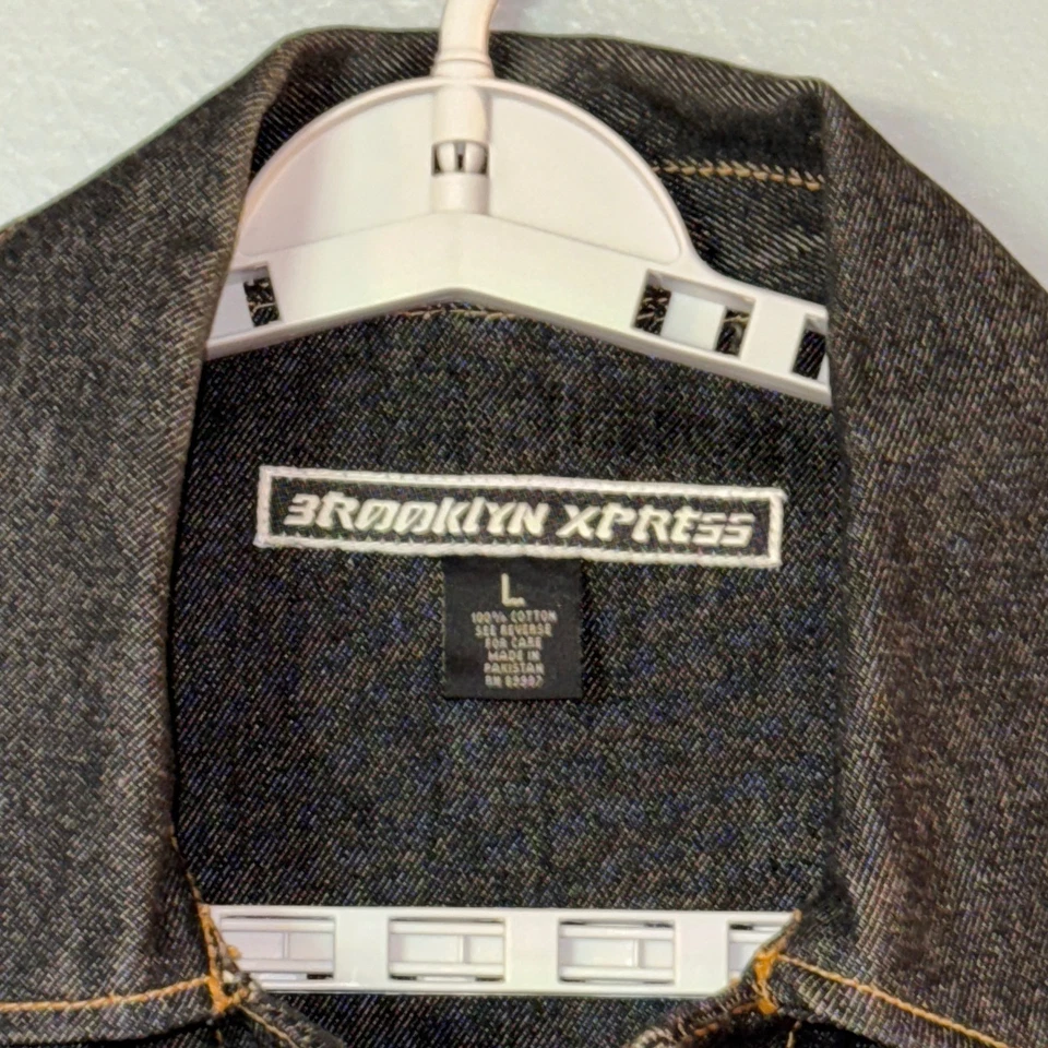Chaqueta de mezclilla Brooklyn Xpress para hombre L botón lavado oscuro camionero occidental ropa de calle Foto 3 de 4