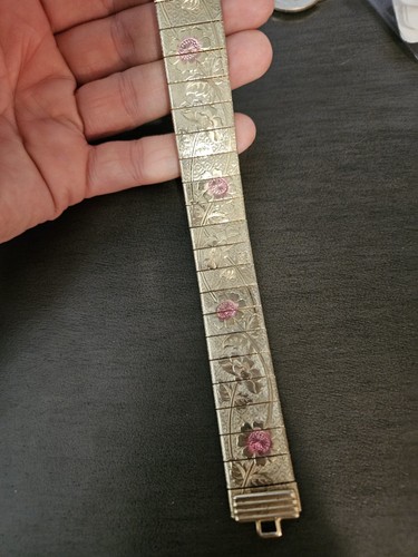 Vintage Etched Gold Tone Floral Design Panel Link Bracelet - Picture 2 of 3