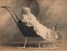 RPPC Snow Sleigh Child Sled Studio Real Photo Postcard