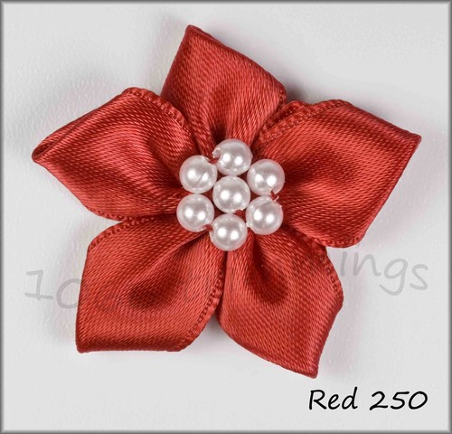 20 Satin Ribbon Poinsettia Flowers Bows with Beads - Picture 31 of 48