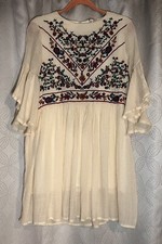 UMGEE Cream Embroidered Double Layer Mini Dress Size Small