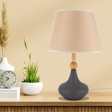 Modern Grey Table Lamp - Elegant Wood  Cloth Design for Living Room  Bedroom