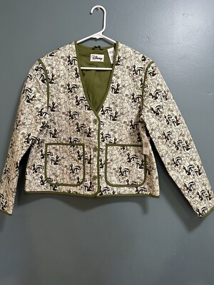 Disney Parks Quilted Bambi Jacket Thumper Flower V-Neck Ladies Size Medium  NEW