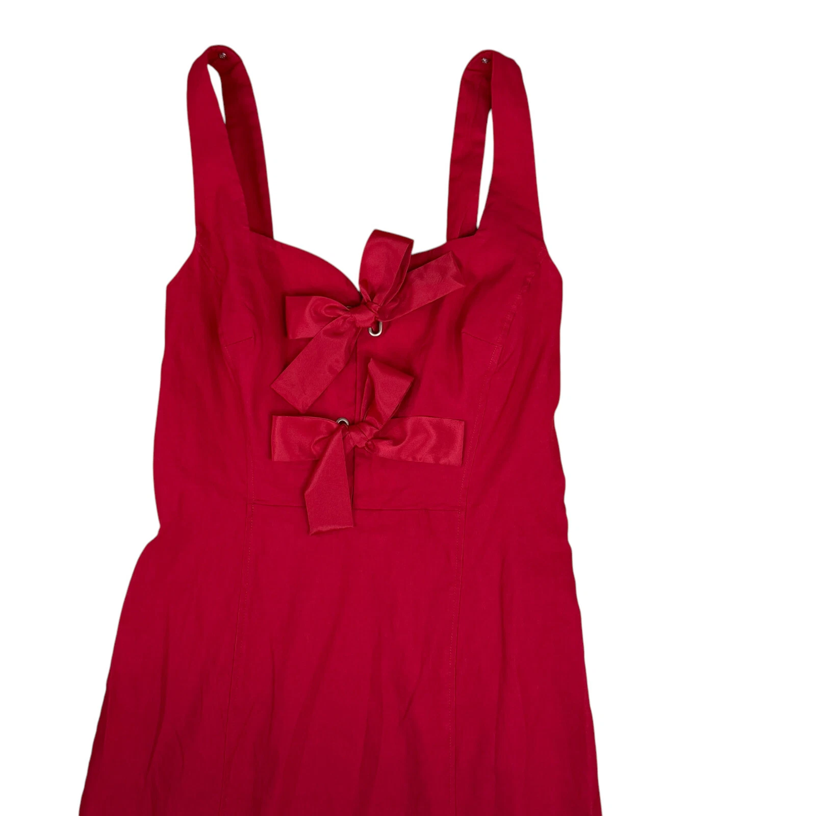 Abito Anthropologie Taglia M Rosso Elasticizzato Sirena San Valentino Sweetheart Fiocco Pin Up