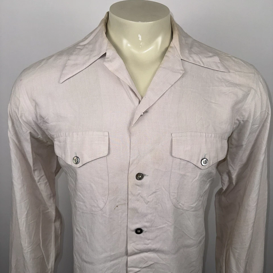 Camisa Sea Island Vintage Años 40 50 Rayón Gabardina Atómica Para Hombres Mediana Alta Larga Foto 3 de 4