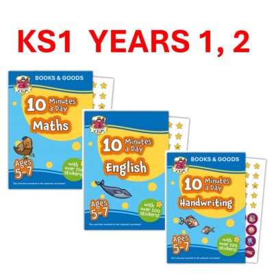 KS1 Year 1, 2  English Maths Handwriting 10 Minutes a Day Workbooks Ages 5-7 CGP