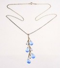 Italy Sterling Silver Blue Glass Gem and Blue Lace Agate Pendant Necklace 925