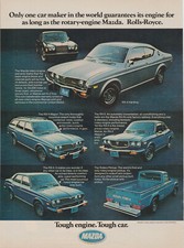 1975 Mazda RX-4 Lineup / Rotary Pickup - Rolls-Royce Tough Car - Print Ad Photo