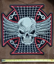 LARGE Death Skull Iron Cross Chains Motorcycle Vest Jacket Biker Back Patch