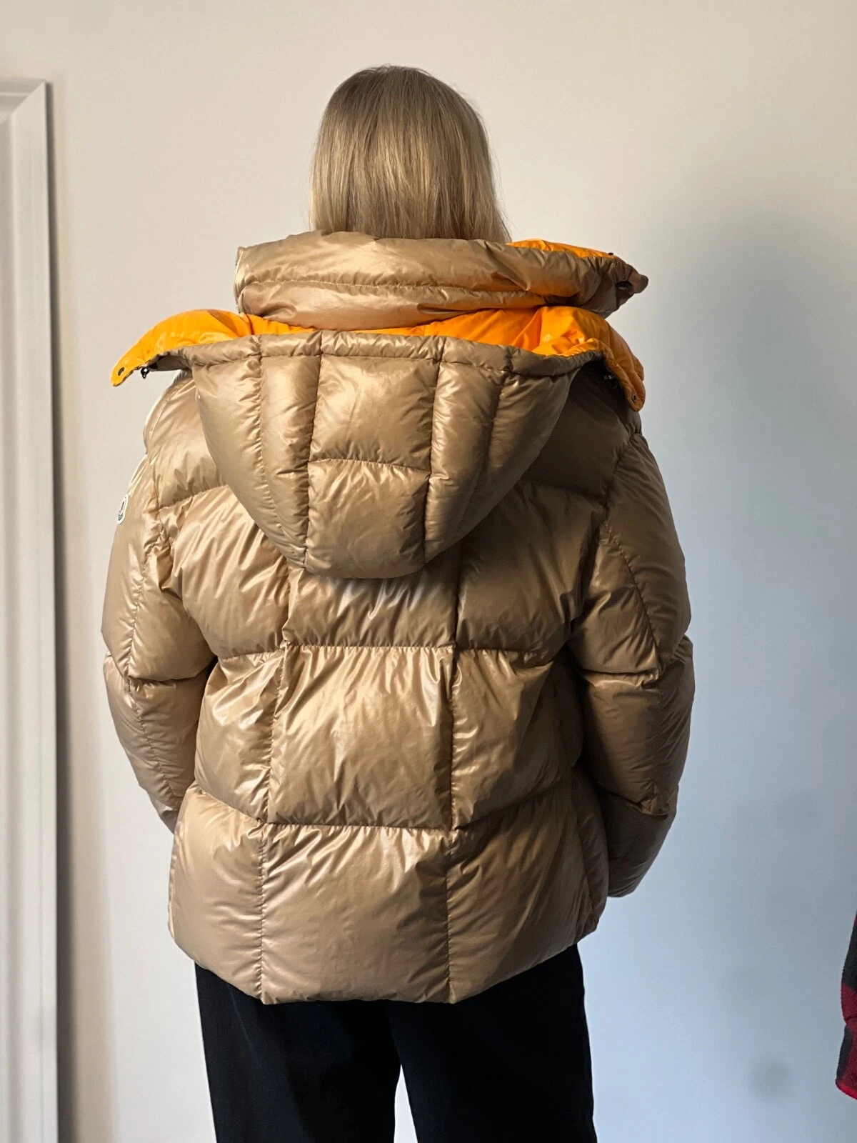 Moncler Parana Piumino Giubbotto Donna XL (Taglia 4) Beige Marrone Lucido