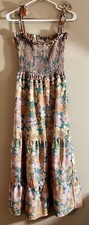 Sunday Up Women’s Medium Floral Ruffled Maxi Dress Tie Straps Boho Cottagecore