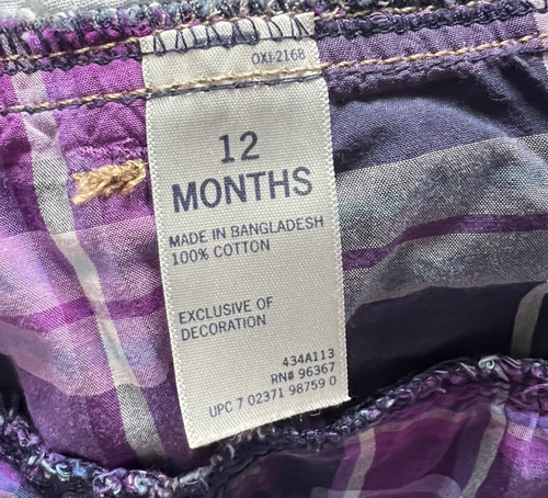 Vestido vaquero OshKosh B’Gosh bebé con volantes púrpura 12 meses - Imagen 15 de 15