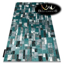 Image of Modern Designer cheap Rug DE LUXE structural geometric GREEN / GREY High Quality