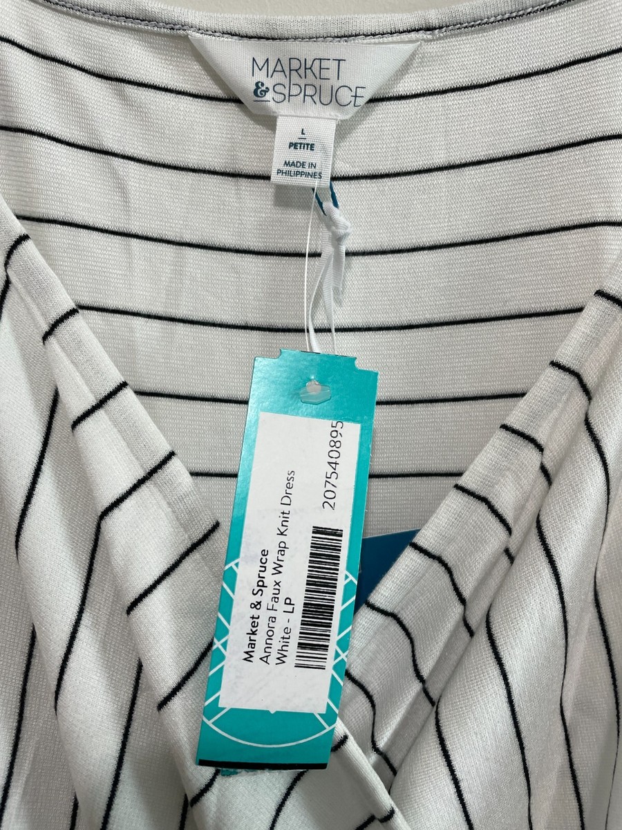 Market & Spruce Annora Faux Wrap Knit Dress Striped Spaghetti Straps Sz L  Petite