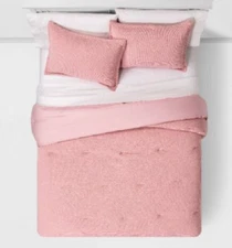THRESHOLD WASHED WAFFLE WEAVE COMFORTER SET, SOFT PETAL PINK, FULL/QUEEN