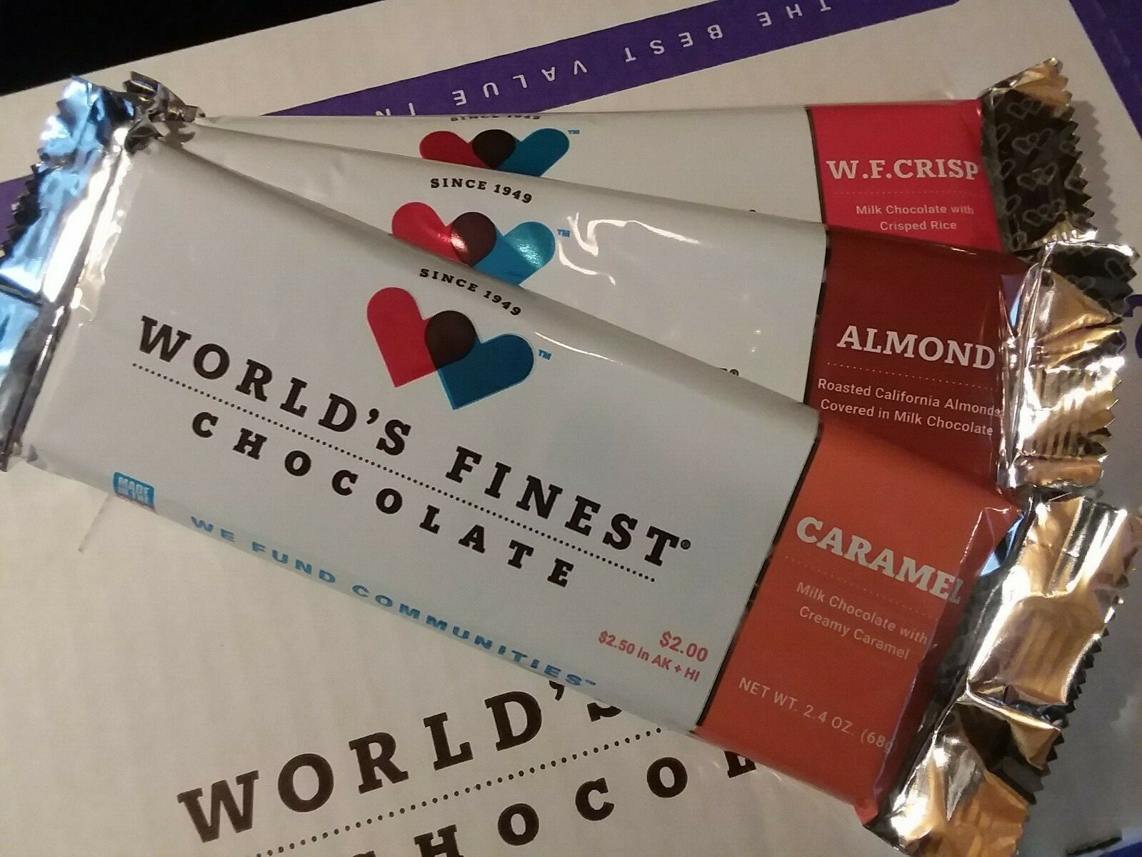 WORLD'S FINEST CHOCOLATE Almond,Caramel,WF Crisp 3 Total x 2.00 Each