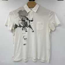 RARE Polo Ralph Lauren Men's XL Cotton White Bull Graphic Short Sleeve Polo