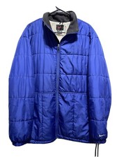 Vintage NIKE Full Zip Blue Black Quilt Lined Puffer Jacket Logo Large L Polyeste