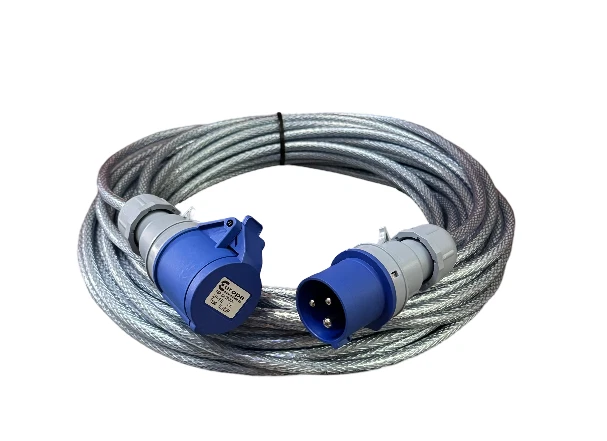 16A OR 32A SY BRAIDED EXTENSION HOOKUP CABLE LEAD BLUE 5M 10M 15M 20M 25M LENGTH