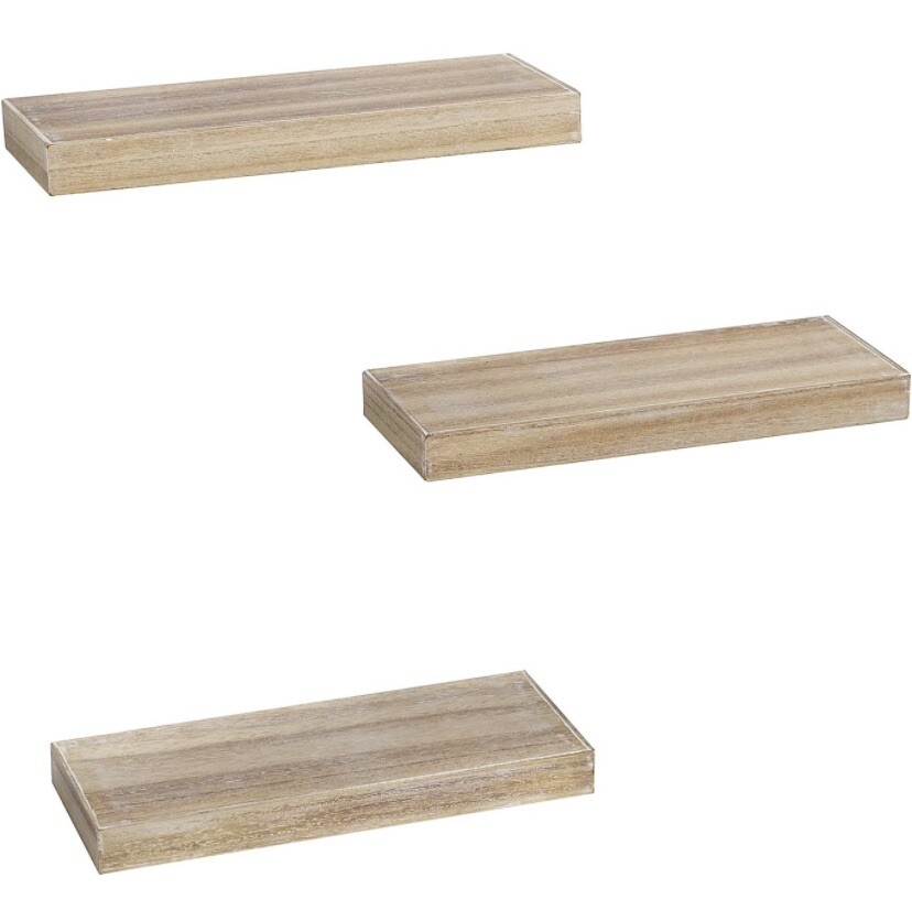 AHDECOR Floating Wall Mounted Shelves Set of 3 Display Rustic Wood