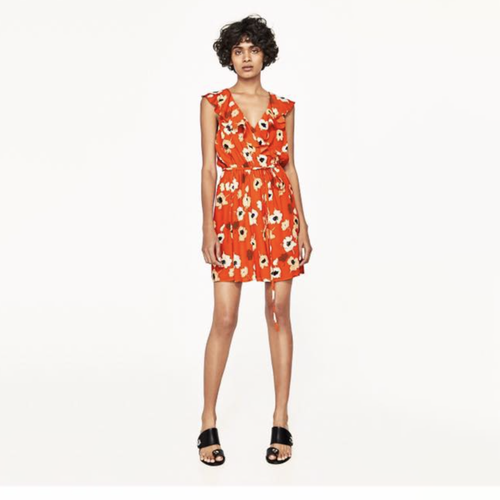 Zara Orange Floral Wrap Dress Ruffle Summer Black Grunge Seattle XS | eBay