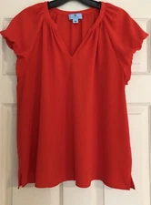 CeCe Classic Crepe Split Neck Size S Short Puff Bubble Sleeve Blouse