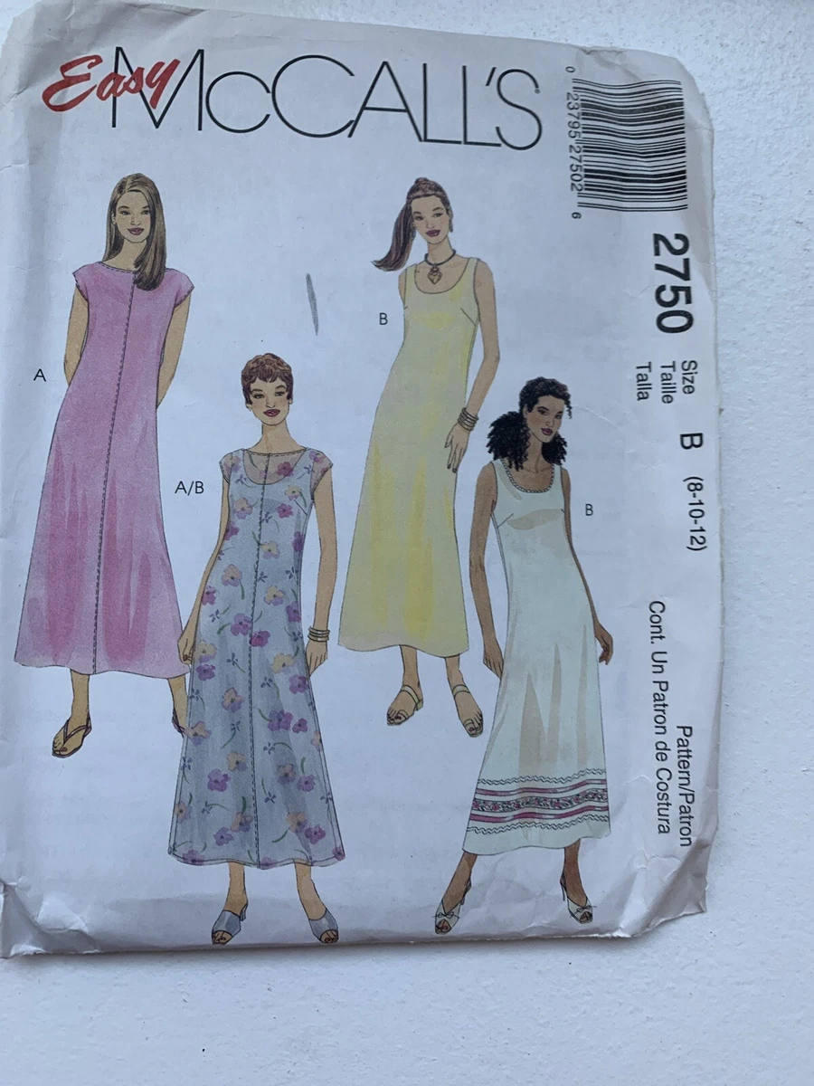 2750 Women s Long Loose Fit Tube Dress Sewing Pattern UNCUT 8 10