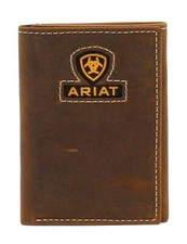 Brown leather ARIAT TRIFOLD WALLET w/ Ariat logo  wording Stitching Credit card