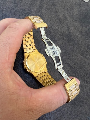 Echte Herrenuhr Fully Iced Gold Over Edelstahl Büste Down Out 41mm Hip Hop - Bild 12 von 12