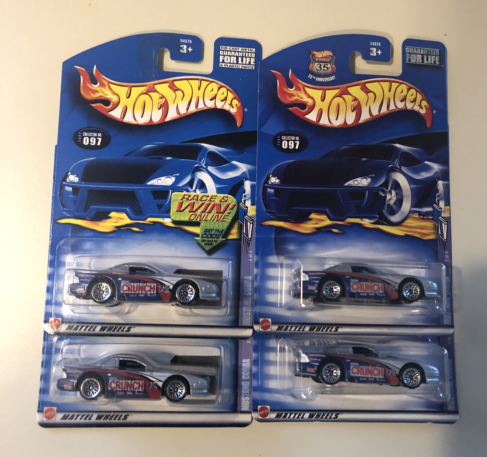 HOT WHEELS 2002 LOT OF 4 MUSTANG COBRA NESTLE CRUNCH CAR #097 FREE SHIPPING
