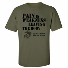 USMC Pain is Weakness Leaving the Body Short Sleeve T-Shirt in military green