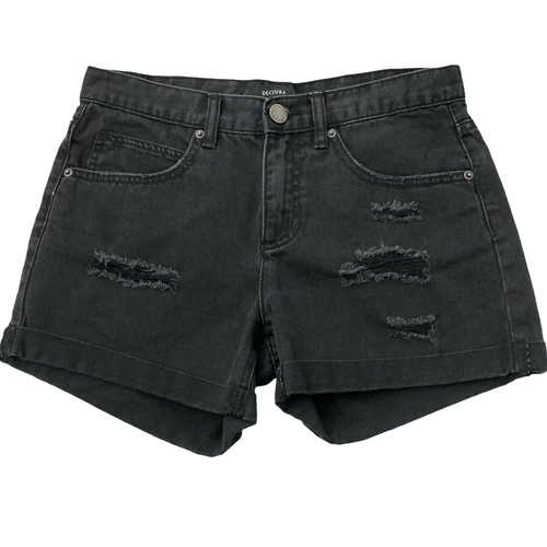NWOT DECJUBA Midrise Cuffed Distressed Boyfriend Shorts Sz 6 Black