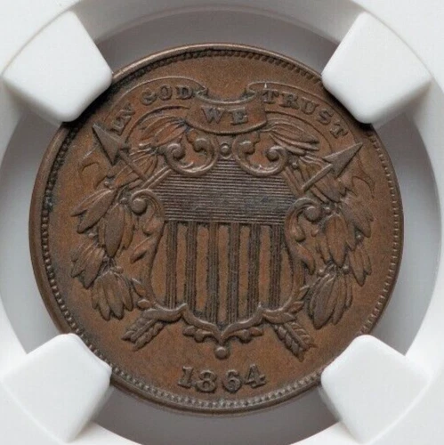 1864 2C NGC AU53  Two Cent SMALL MOTTO Scarce coin FREE SHIPPING FED EX 2 DAY - Image 3 of 4