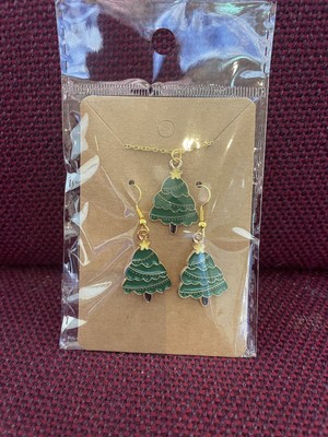 Handgefertigte Weihnachtsbaum Ohrringe und Halskette Set für wohltätige Zwecke