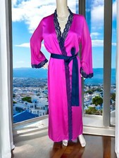 MYLA LONDON SILK Charmeuse LACE Fuchsia  Purple Robe Belted Kimono Lounge Dress