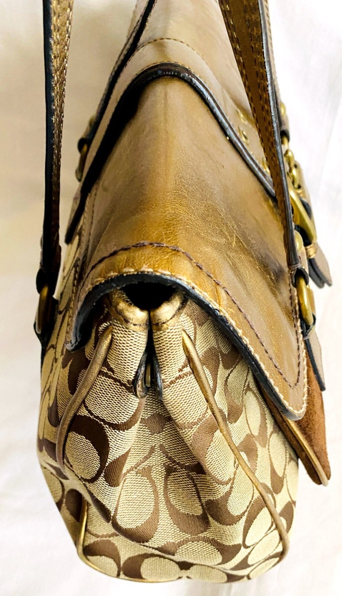 Coach Vintage Special Edition Gold Flap Signature Suede Flap