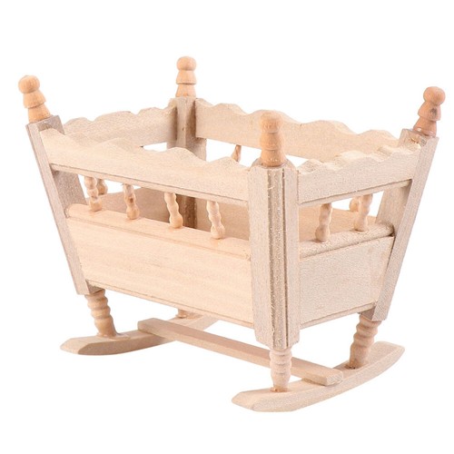 Wooden Cradle Bed Model Baby Small Doll Unfinished Dollhouse Furniture - 第 11/12 張圖片