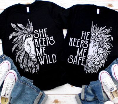 #Valentine   Couples Choice   Wild & Safe Black Matching Soft SS T-shirts