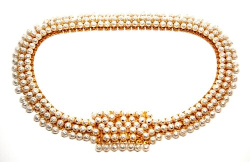 Christian DIOR BELT Necklace Pearl Gold Plated 1980s CHAIn LINK Dangling Vintage - 第 1/11 張圖片