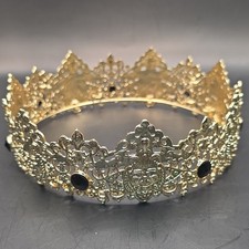 Gold-plated King crown w/ intricate filigree and black crystal accents