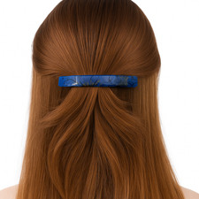 Unique Blue Gold 4 Inch Glass Barrette - Handmade Hair Clip for Women