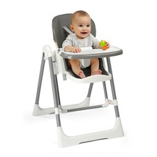 Folding Baby High Chair, Removable Dual-Layer Tray 5-Point Safety Harness